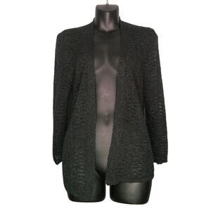 Kasper Small Black Woven Knit Open Cardigan Black 3/4 Sleeve Acrylic Polyester